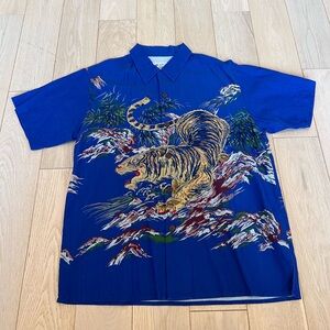 OVO Tiger Button Up Shirt (Blue - Medium)